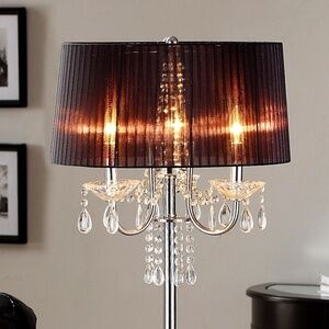 GTA DELIVERY ONLY TRIBECA Noble 3-Light Chrome Crystal Silk Shade Table Lamp